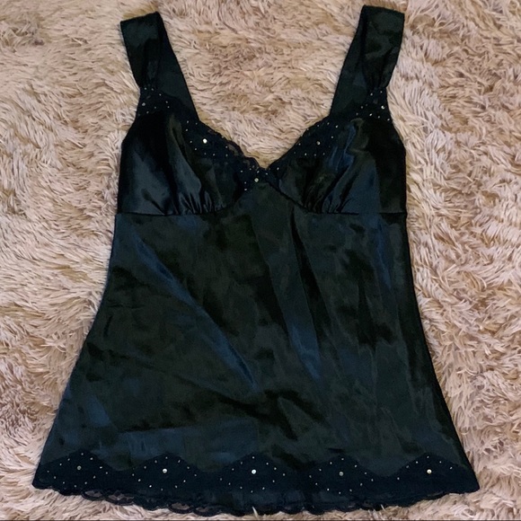 Black satin Bella Hadid style tank with lace - Picture 1 of 2